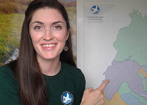 A CBF educators shows a map of the watershed during an online class.